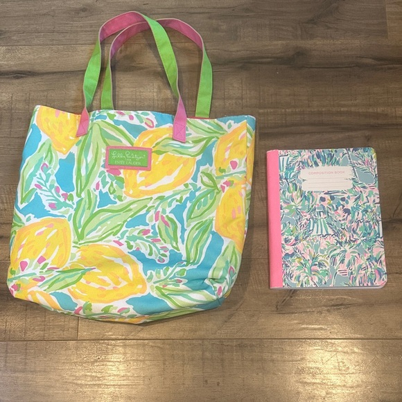 Lilly Pulitzer Handbags - Lilly Pulitzer Blue and Yellow Floral Tote and used notebook